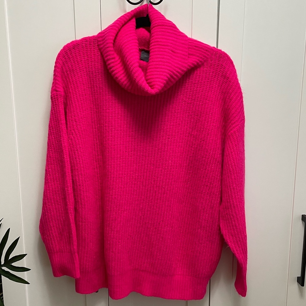 Hudson Bay Bright Pink Oversized Turtleneck Sweater Sz S